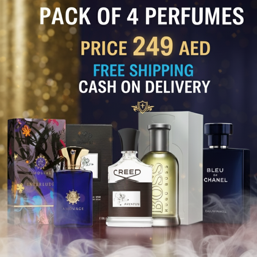 Pack of 4 For Men ( Amouage Interlude + Blue De Chanel + Creed Aventus + Hogo Boss)