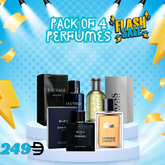 Pack of 4 for Men (Dior Sauvage + Lacoste L'Homme + Blue De Chanel + Hugo Boss)