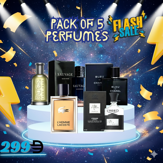 Pack of 5 For Men (Sauvage + Blue Chanel + Lacoste L'Homme + Hugo Boss + Creed)