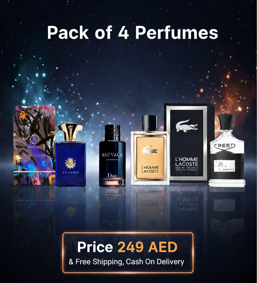 Pack of 4 For Men ( Dior Sauvage + Amouage Interlude + Lacoste L'Homme + Creed Aventus)